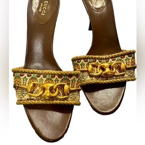 Gucci Heeled Sandals - Pineapple Pigma Canvas - image 1